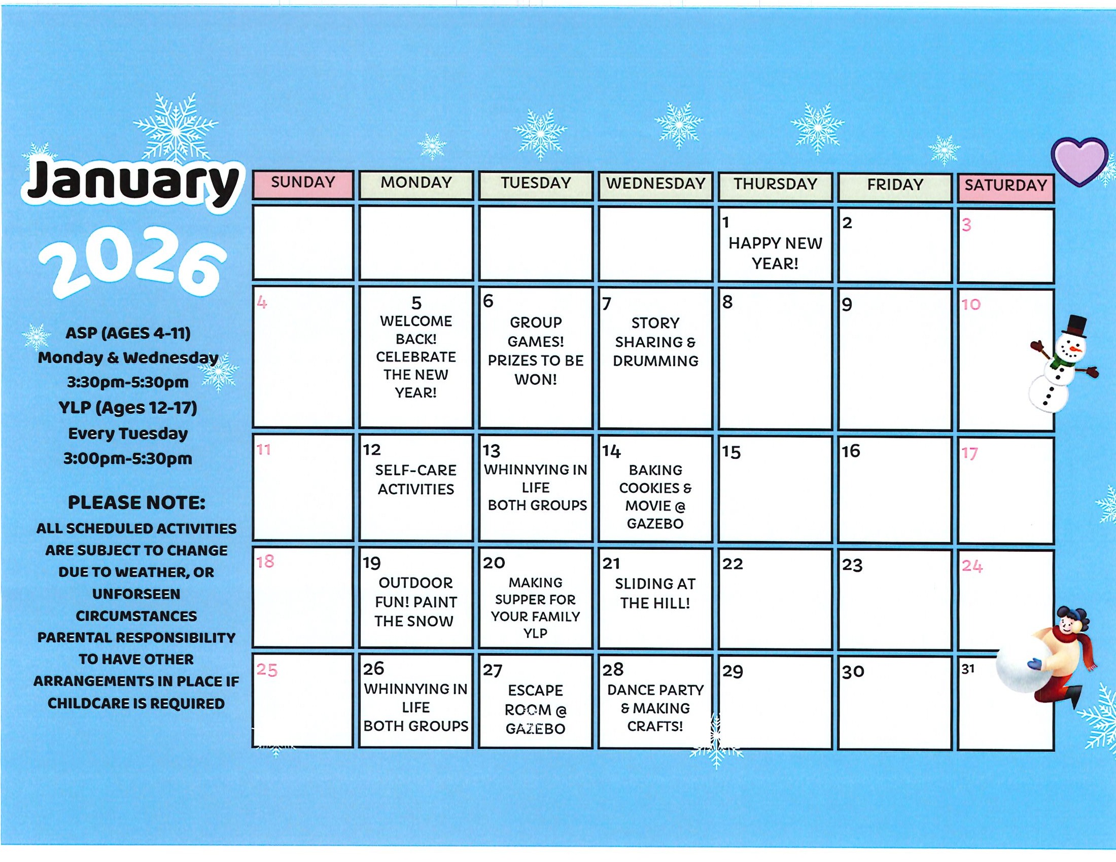 education January calendar aspylp