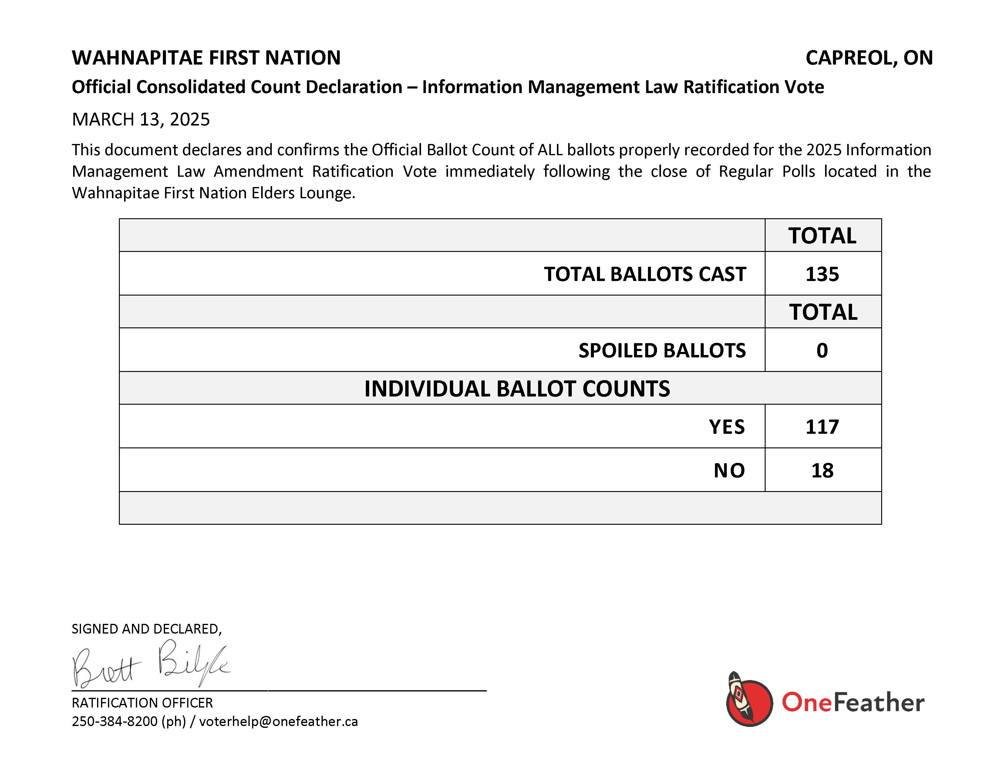1 Wahnapitae 25 Conslidated Count Declarations Information Management Law