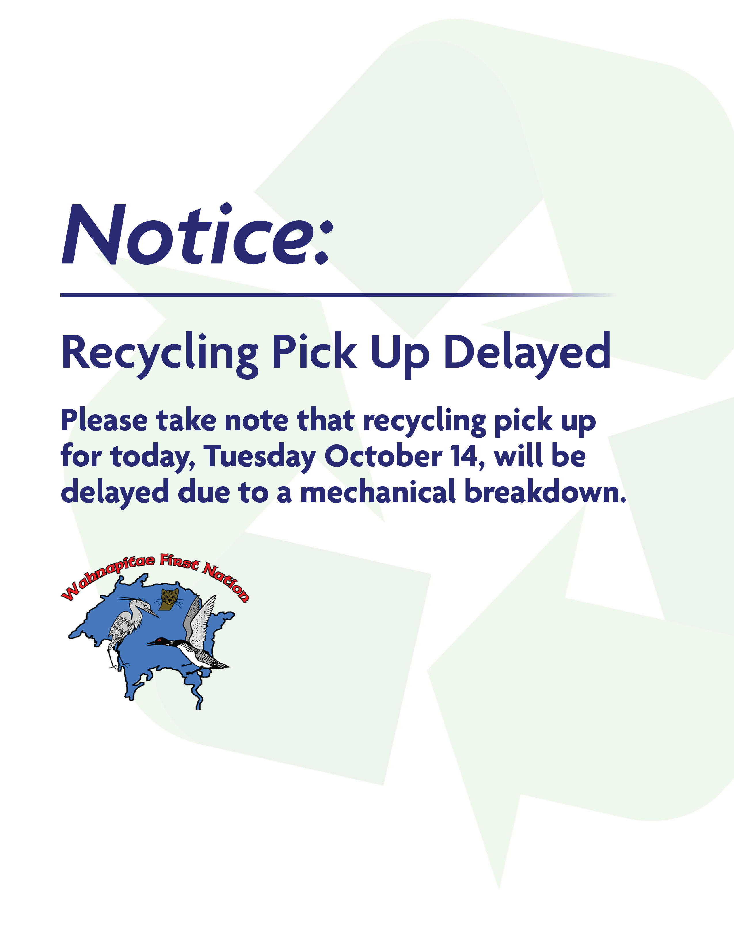 notice recycling delayed oct2025