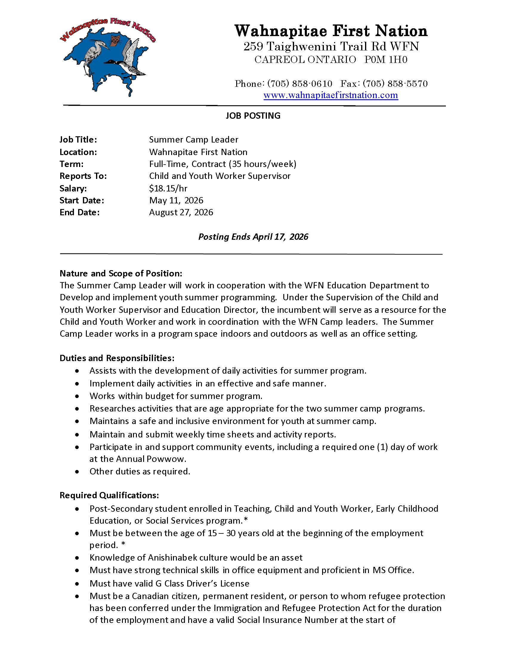 Summer Camp Leader Page 1